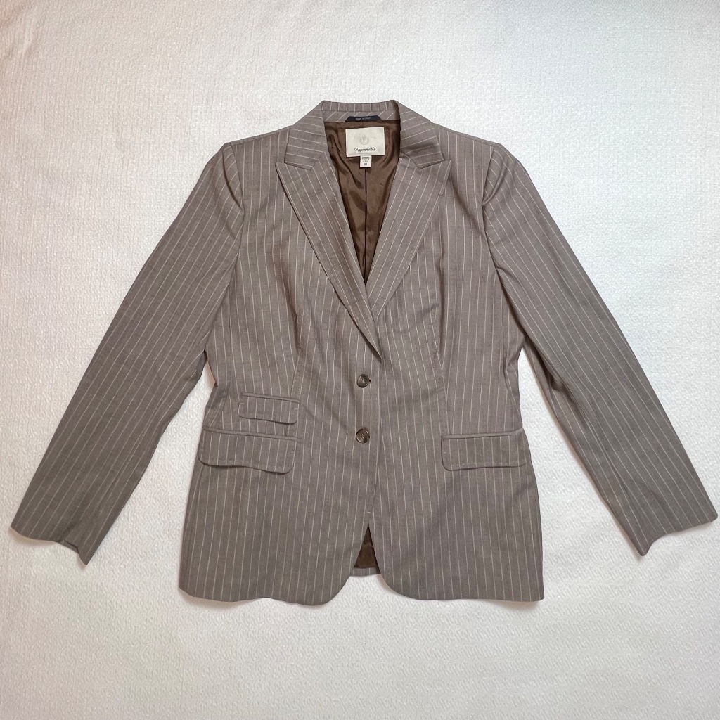 Nwt Faonnable 100% Wool Women’s Blazer Brown Pinstripe Italian Size Us 14/Eu 52